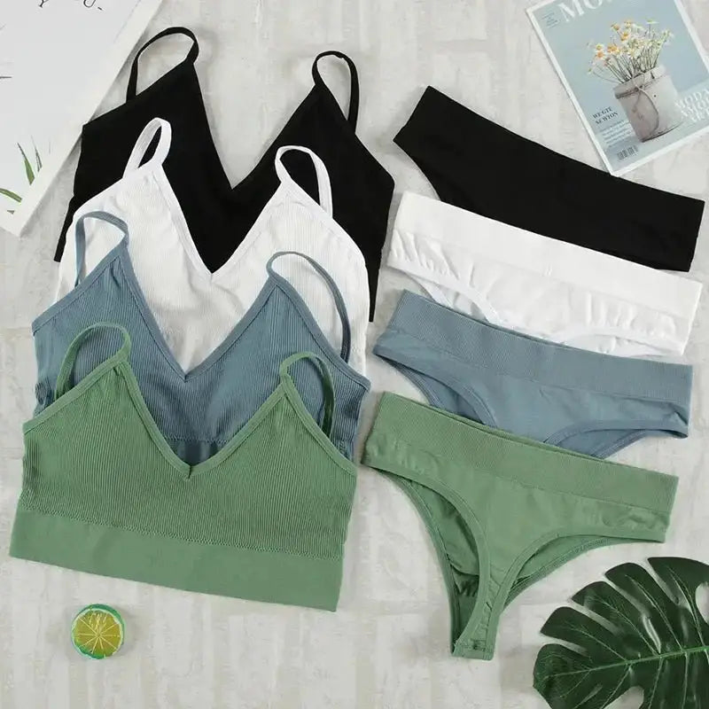 CHRLEISURE Women Underwear Set Wireless Lingerie Panties Bra Sexy G - String Seamless Tank Crop Top Brassiere New - The Lady's Haven
