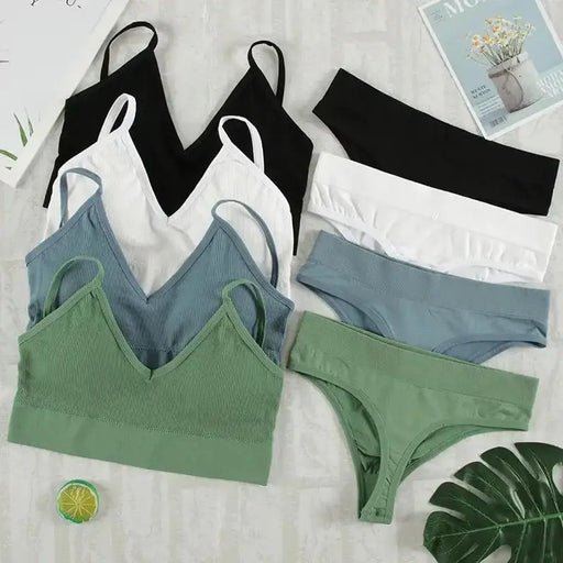 CHRLEISURE Women Underwear Set Wireless Lingerie Panties Bra Sexy G - String Seamless Tank Crop Top Brassiere New - The Lady's Haven