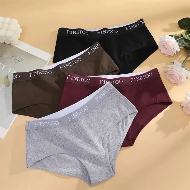 FINETOO 3Pcs Cotton Letter Belt Underwear Women's Panties Sexy Breathable Low Waist Briefs Female Stretch Comfortable Lingerie - The Lady's Haven