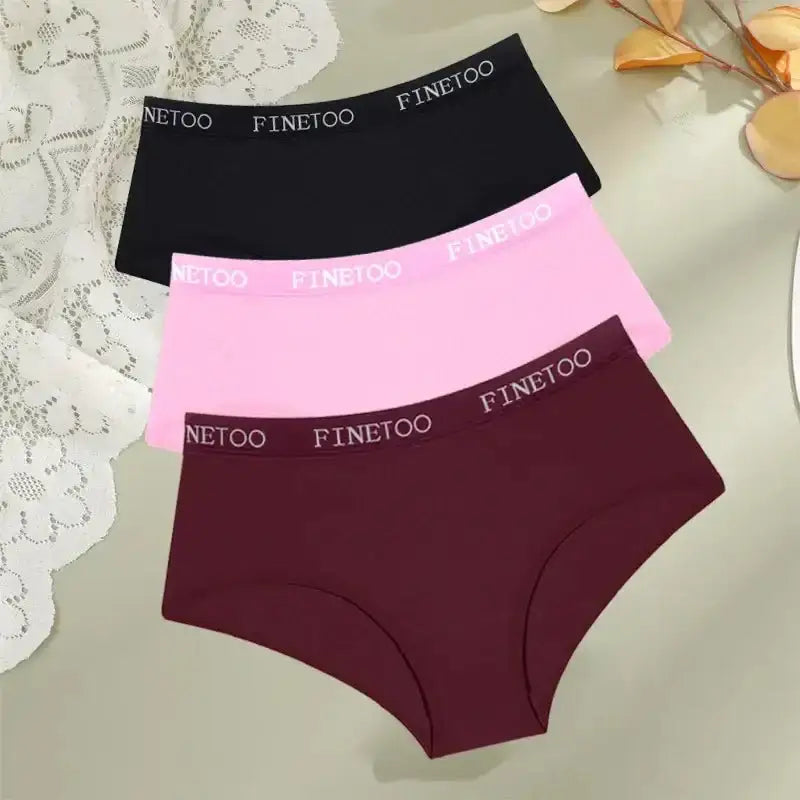 FINETOO 3Pcs Cotton Letter Belt Underwear Women's Panties Sexy Breathable Low Waist Briefs Female Stretch Comfortable Lingerie - The Lady's Haven