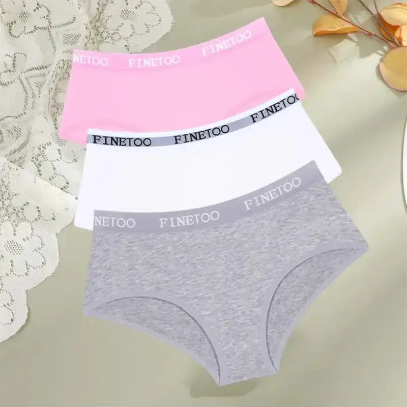FINETOO 3Pcs Cotton Letter Belt Underwear Women's Panties Sexy Breathable Low Waist Briefs Female Stretch Comfortable Lingerie - The Lady's Haven