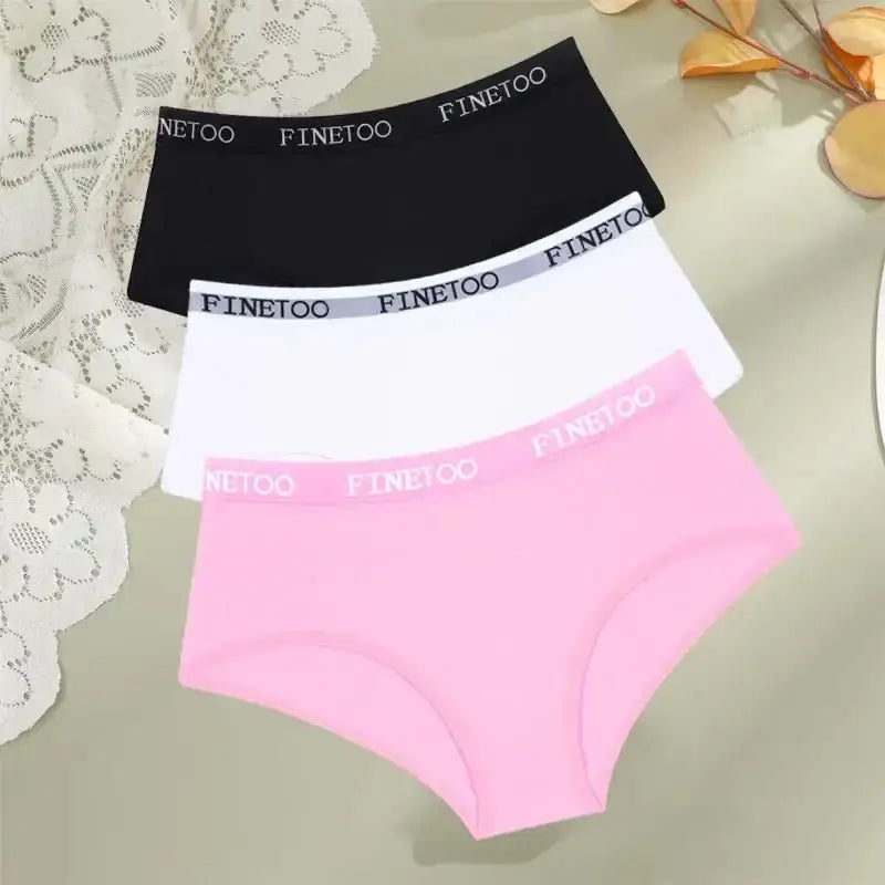 FINETOO 3Pcs Cotton Letter Belt Underwear Women's Panties Sexy Breathable Low Waist Briefs Female Stretch Comfortable Lingerie - The Lady's Haven