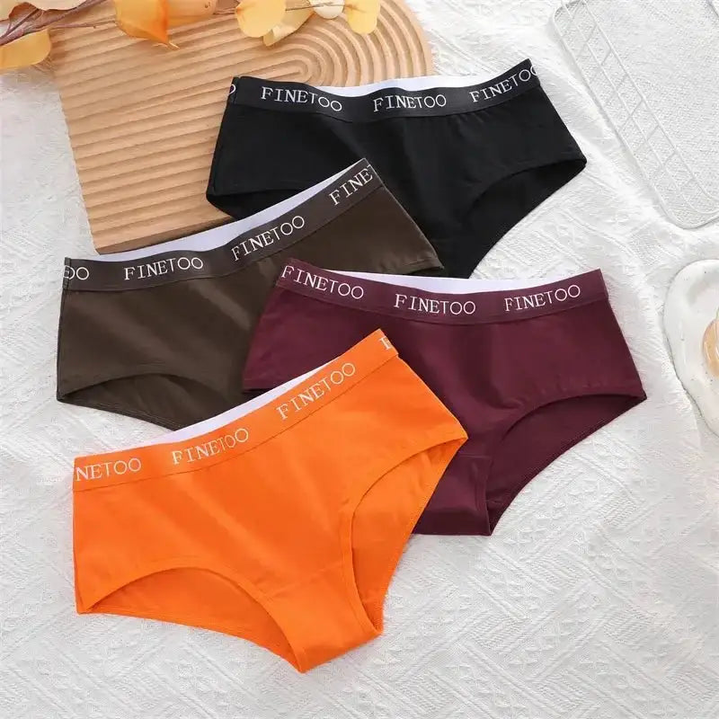FINETOO 3Pcs Cotton Letter Belt Underwear Women's Panties Sexy Breathable Low Waist Briefs Female Stretch Comfortable Lingerie - The Lady's Haven
