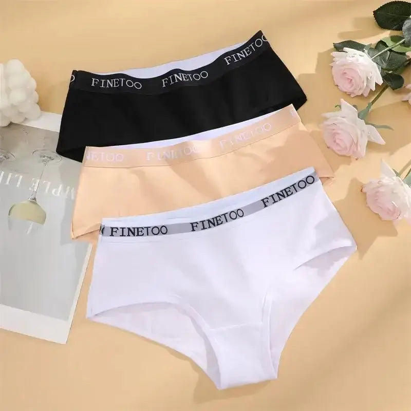 FINETOO 3Pcs Cotton Letter Belt Underwear Women's Panties Sexy Breathable Low Waist Briefs Female Stretch Comfortable Lingerie - The Lady's Haven