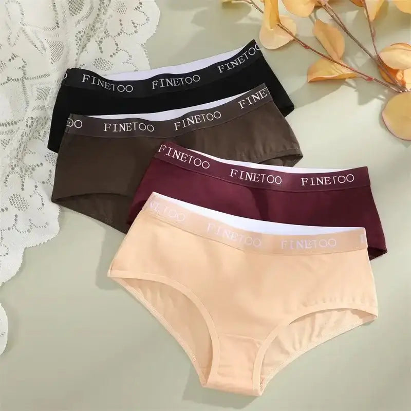 FINETOO 3Pcs Cotton Letter Belt Underwear Women's Panties Sexy Breathable Low Waist Briefs Female Stretch Comfortable Lingerie - The Lady's Haven