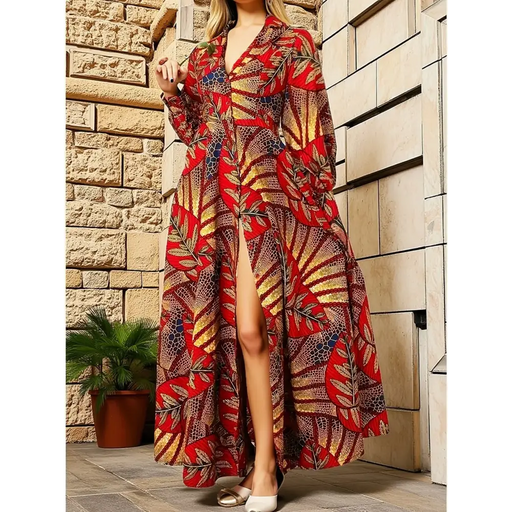 Stylish plus size shirt dress in African democratic tropical tribal print, perfect for holiday party dates and more.