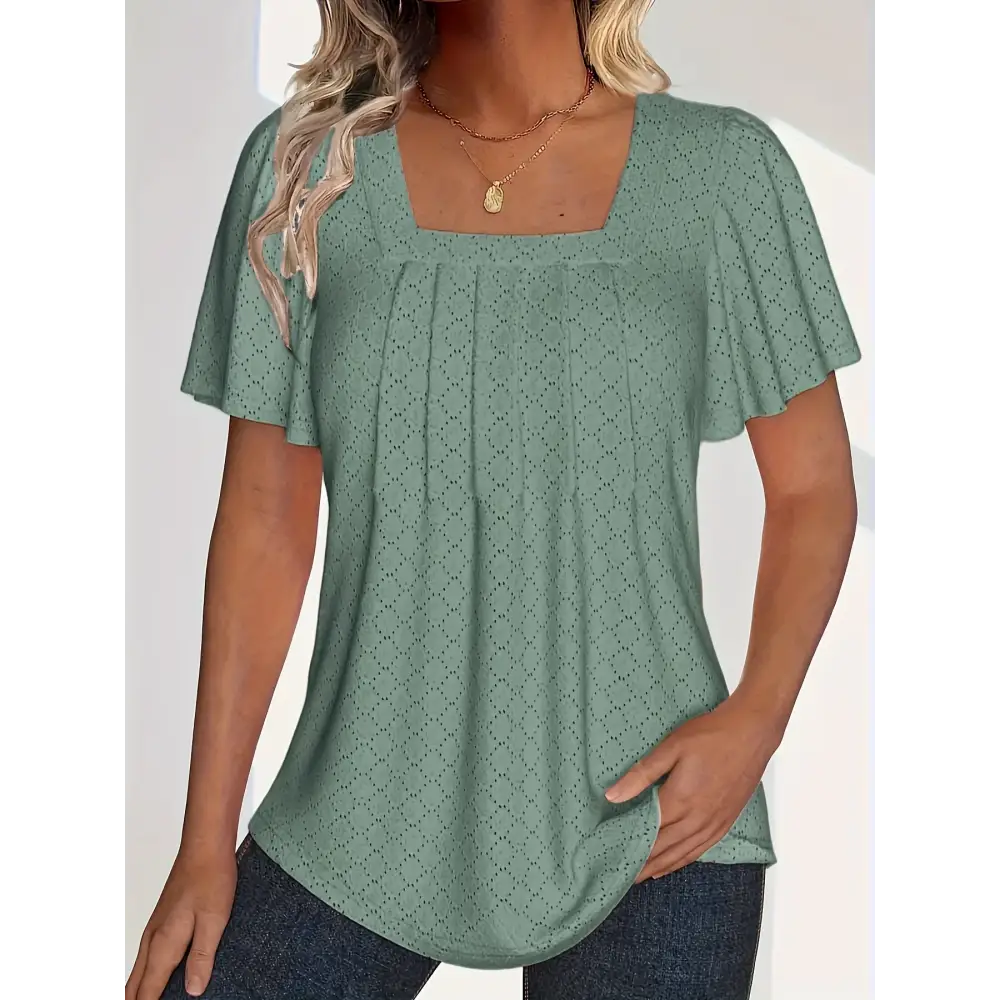Plus size spring and summer fashionable and elegant hollow tops for women, featuring loose ruffle sleeves, ideal for office wear.