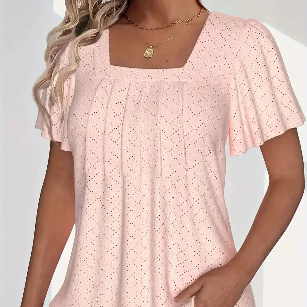 Stylish plus size spring and summer fashionable hollow tops for women, featuring elegant ruffle sleeves for office wear.