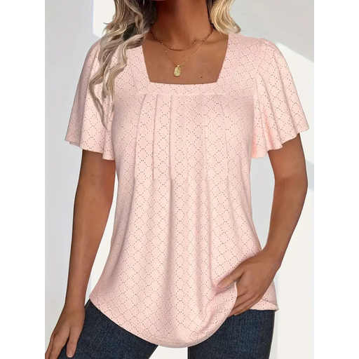 Elegant plus size spring and summer hollow tops for women with loose ruffle sleeves, perfect for office wear.