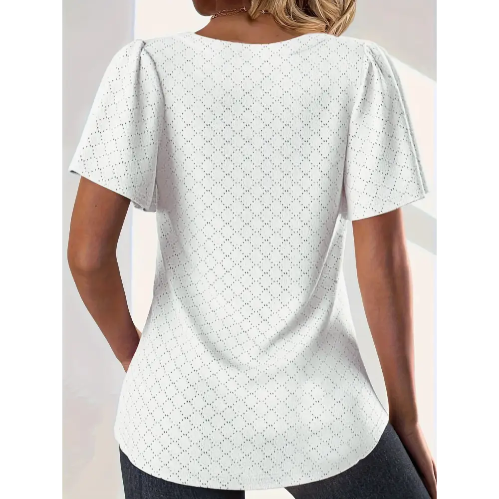 Elegant plus size spring and summer hollow tops for women, featuring loose ruffle sleeves, perfect for office wear.