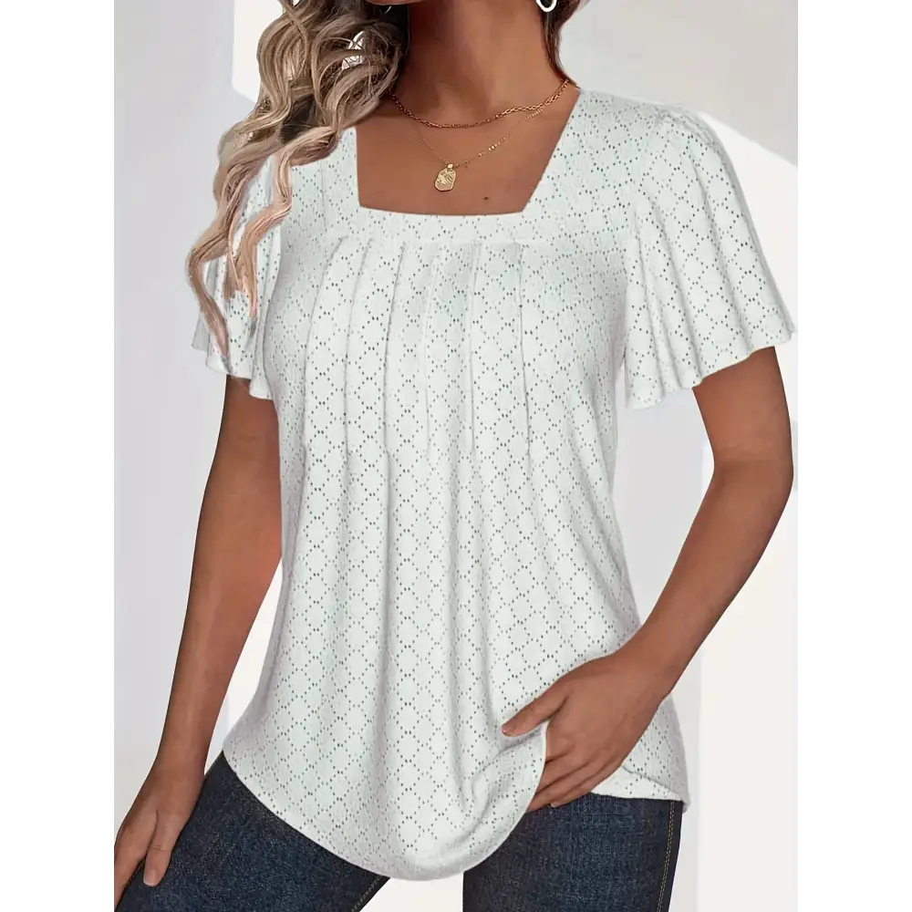 Stylish plus size spring and summer fashionable hollow tops for women with loose ruffle sleeves, perfect for office wear.