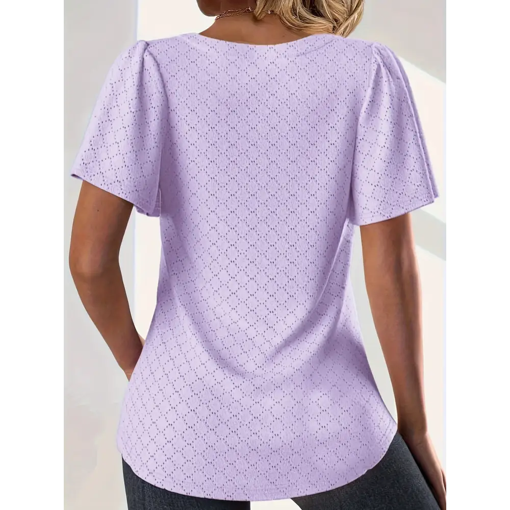 Plus size spring and summer fashionable and elegant hollow tops for women with loose ruffle sleeves, perfect for office wear.