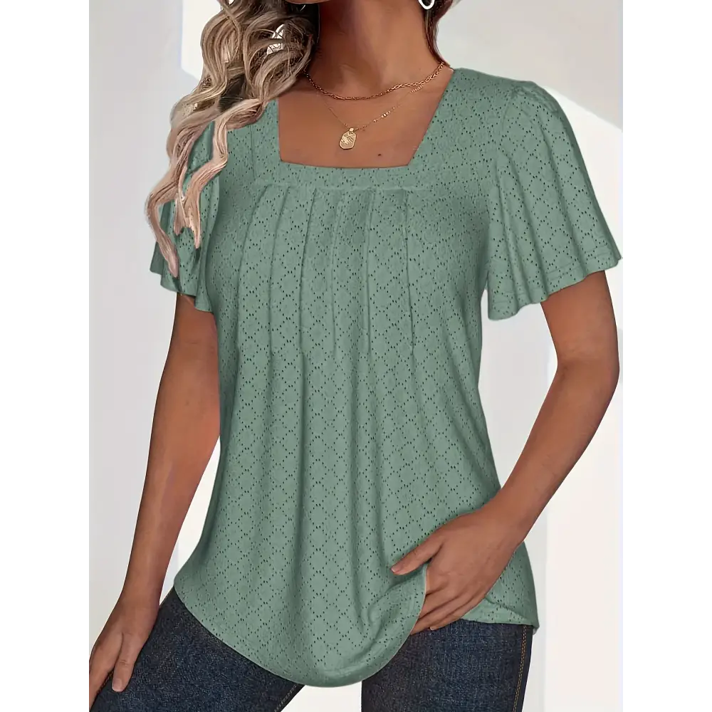 Stylish plus size spring and summer fashionable and elegant hollow tops for women, perfect for office wear with ruffle sleeves.
