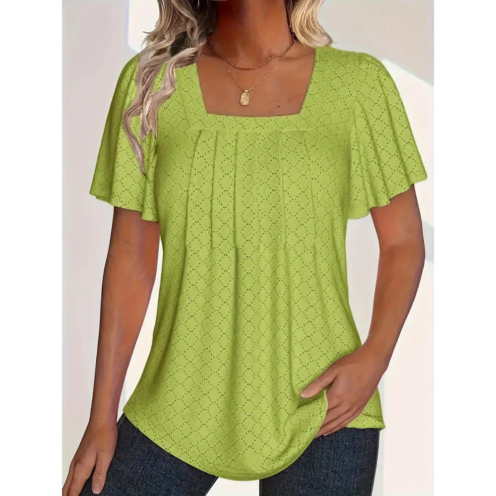 Stylish plus size spring and summer fashionable and elegant hollow tops for women with loose ruffle sleeves for office wear.