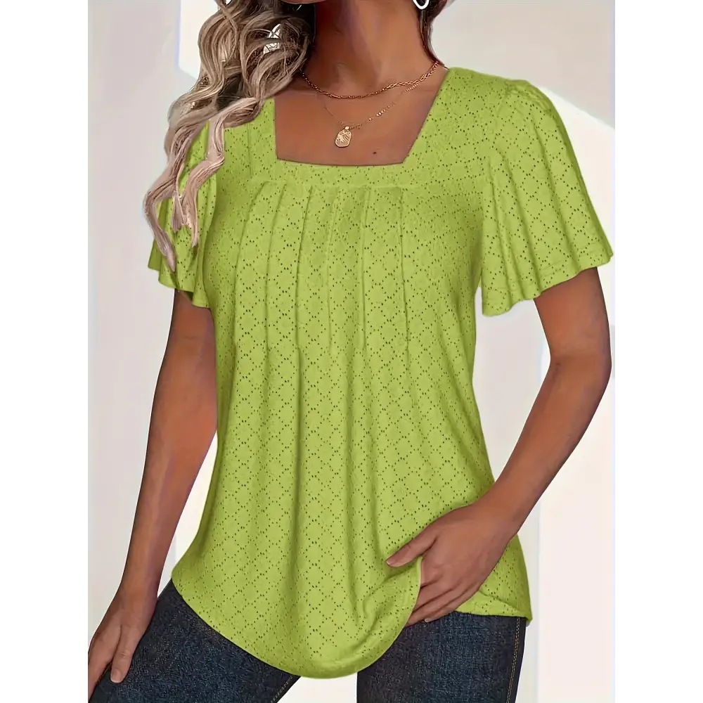 Stylish plus size spring and summer fashionable and elegant hollow tops for women, perfect for office wear with loose ruffle sleeves.