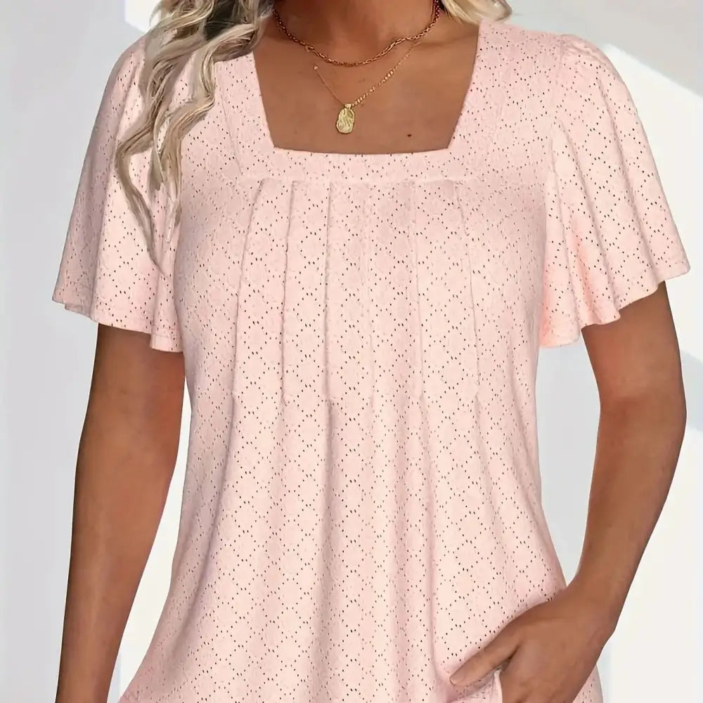 Plus size spring and summer fashionable and elegant hollow tops for women with loose ruffle sleeves, perfect for office wear.