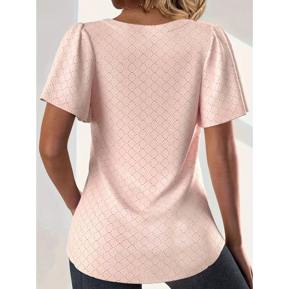Elegant plus size spring and summer hollow tops for women with loose ruffle sleeves, perfect for office wear.