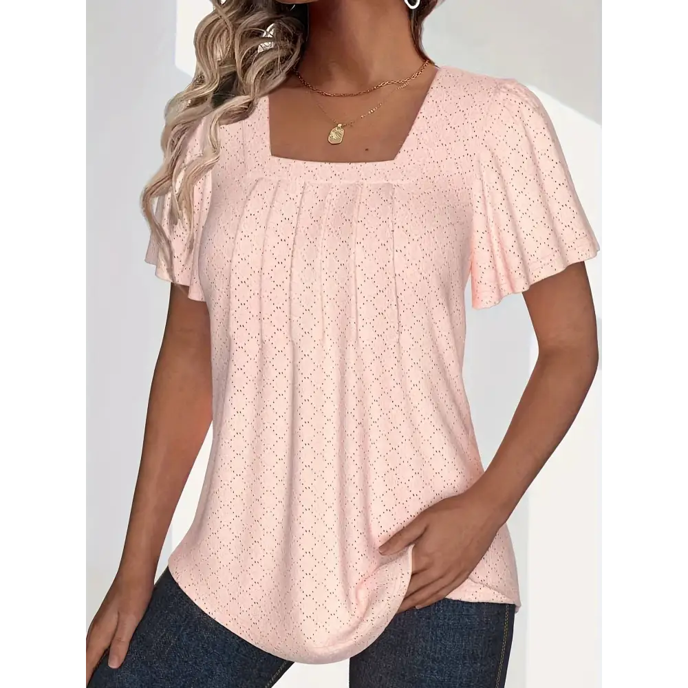 Plus size spring and summer fashionable and elegant hollow tops for women, perfect for office wear with loose ruffle sleeves.