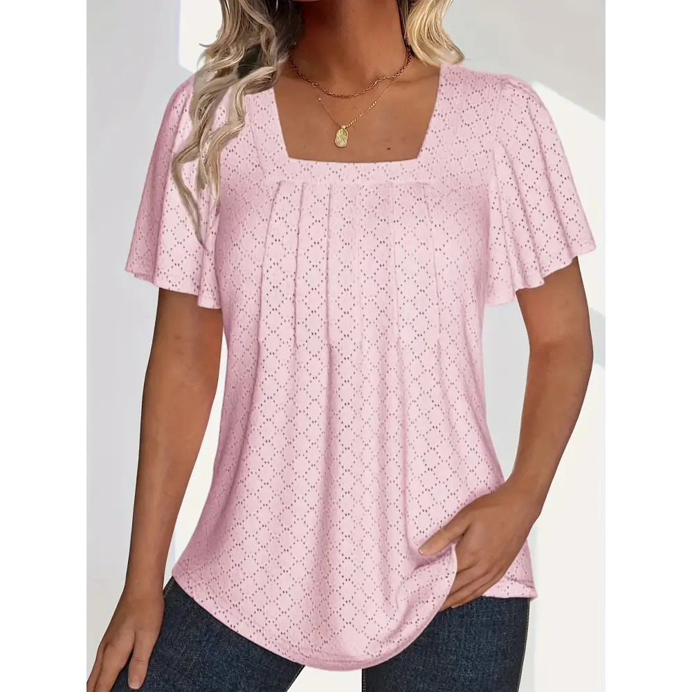 Stylish plus size spring and summer elegant hollow top for women, featuring loose ruffle sleeves, perfect for office wear.