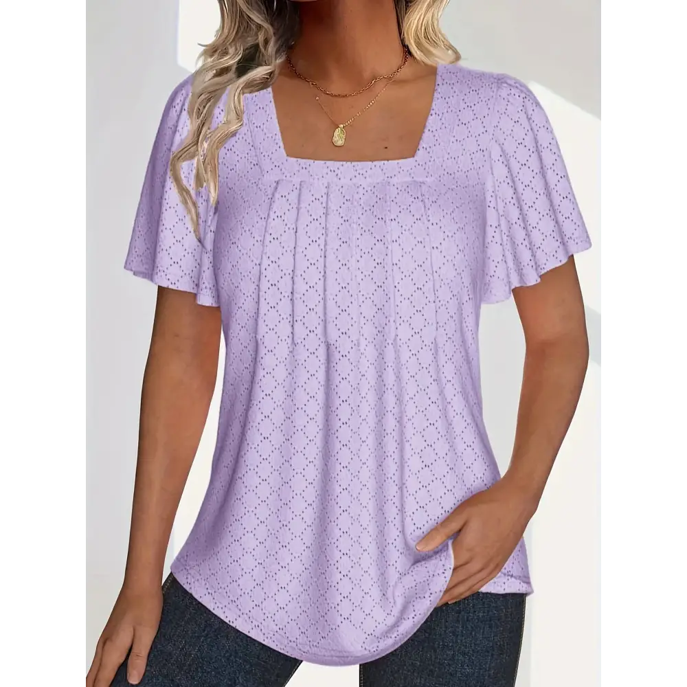 Elegant plus size spring and summer fashionable hollow tops with ruffle sleeves, perfect for women's office wear.
