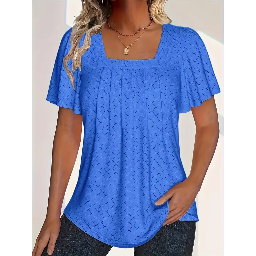 Stylish plus size spring and summer fashionable hollow tops with ruffle sleeves, perfect for women's office wear.