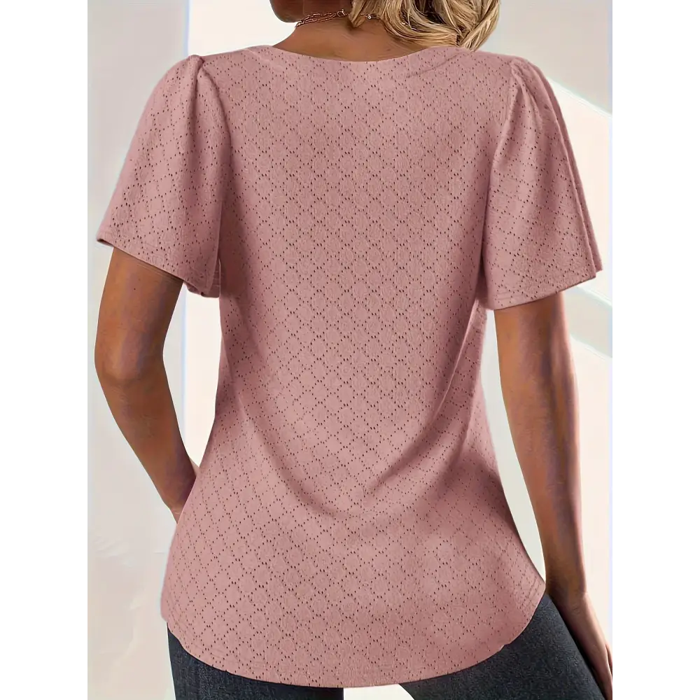 Stylish plus size spring and summer fashionable hollow tops for women with ruffle sleeves, perfect for office wear.