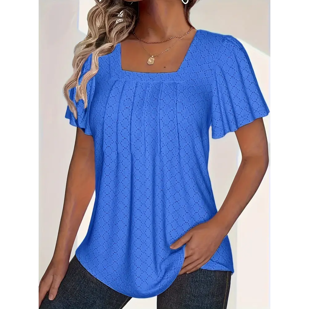Stylish plus size spring and summer fashionable and elegant hollow tops for women with loose ruffle sleeves for office wear.