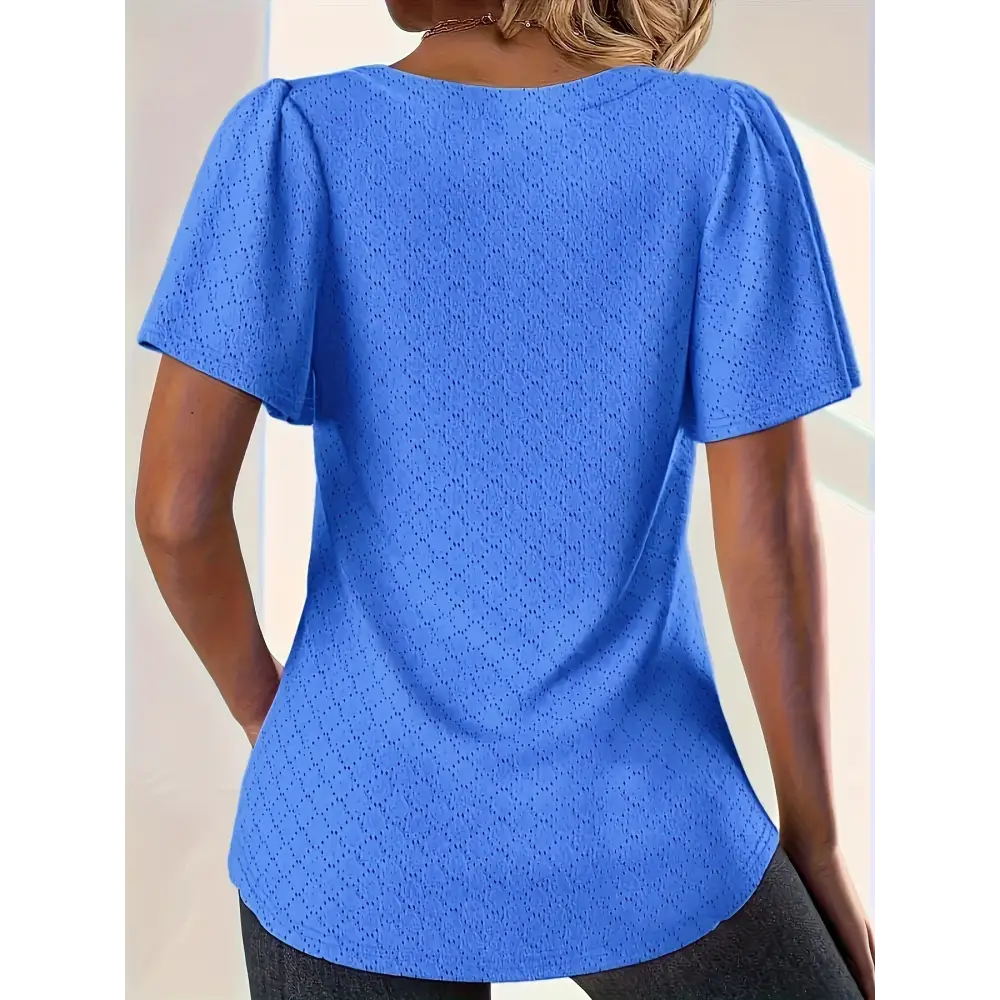 Stylish plus size spring and summer fashionable and elegant hollow tops for women, featuring loose ruffle sleeves.