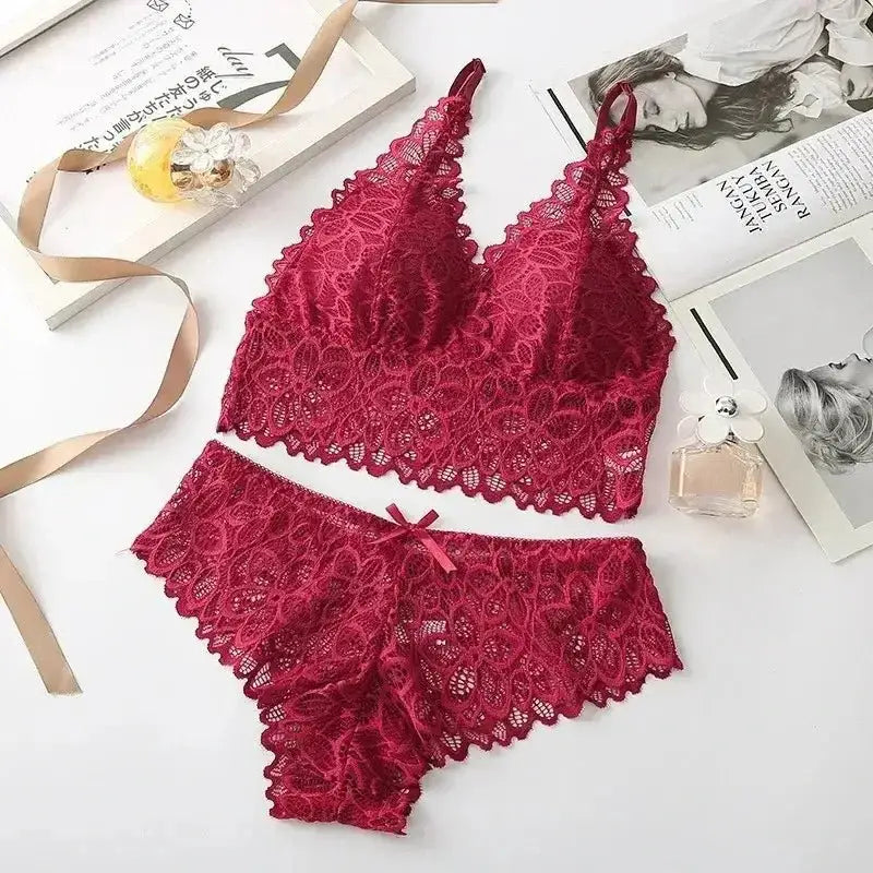 Sexy Lace Women Underwear Set Seamless Wire Free Bra Sets Hollow Out Bra and Panty Sets For Women Embroidery Intimates Lingerie - The Lady's Haven