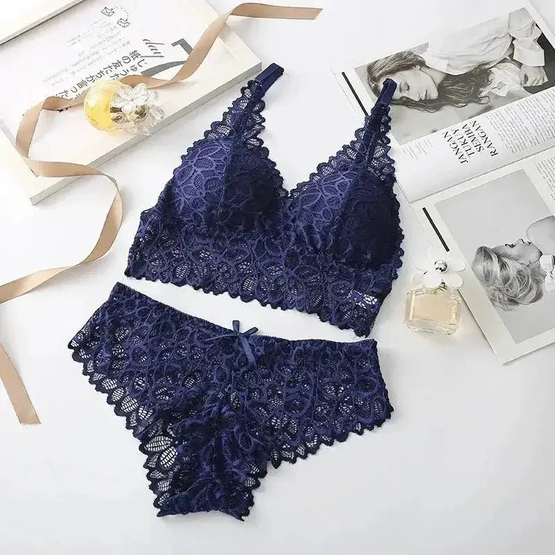 Sexy Lace Women Underwear Set Seamless Wire Free Bra Sets Hollow Out Bra and Panty Sets For Women Embroidery Intimates Lingerie - The Lady's Haven