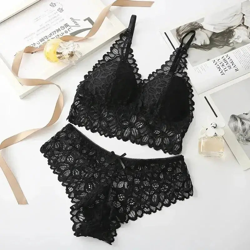 Sexy Lace Women Underwear Set Seamless Wire Free Bra Sets Hollow Out Bra and Panty Sets For Women Embroidery Intimates Lingerie - The Lady's Haven