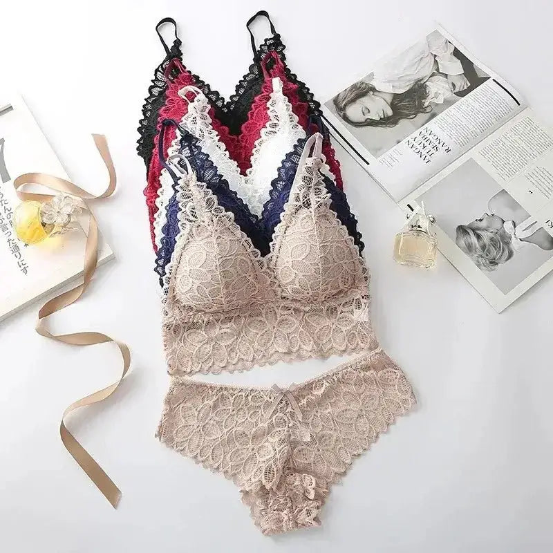 Sexy Lace Women Underwear Set Seamless Wire Free Bra Sets Hollow Out Bra and Panty Sets For Women Embroidery Intimates Lingerie - The Lady's Haven