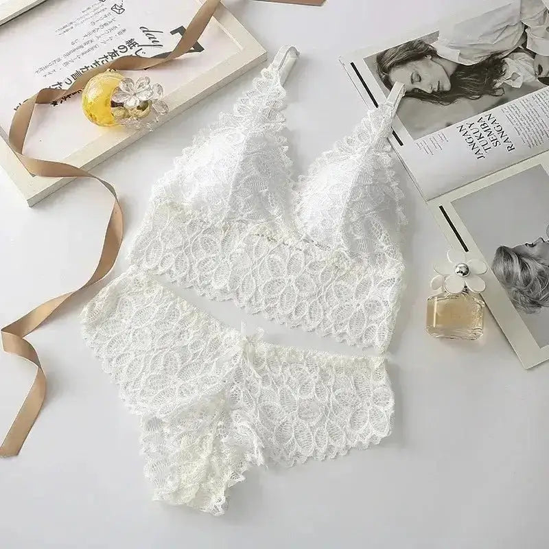 Sexy Lace Women Underwear Set Seamless Wire Free Bra Sets Hollow Out Bra and Panty Sets For Women Embroidery Intimates Lingerie - The Lady's Haven