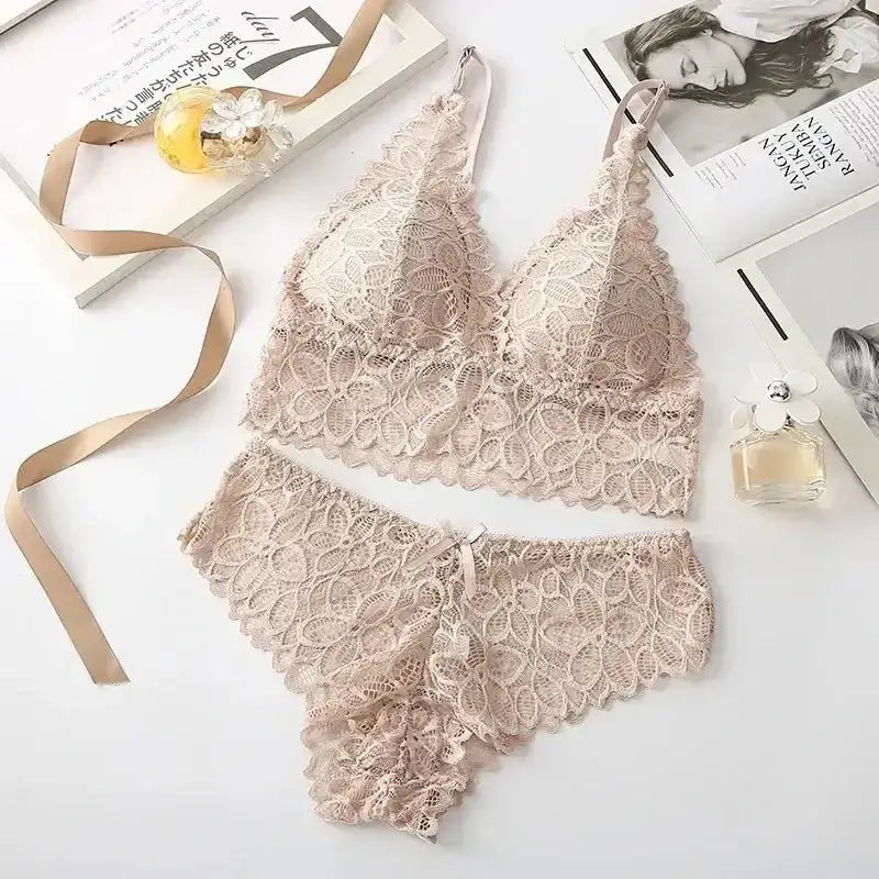 Sexy Lace Women Underwear Set Seamless Wire Free Bra Sets Hollow Out Bra and Panty Sets For Women Embroidery Intimates Lingerie - The Lady's Haven