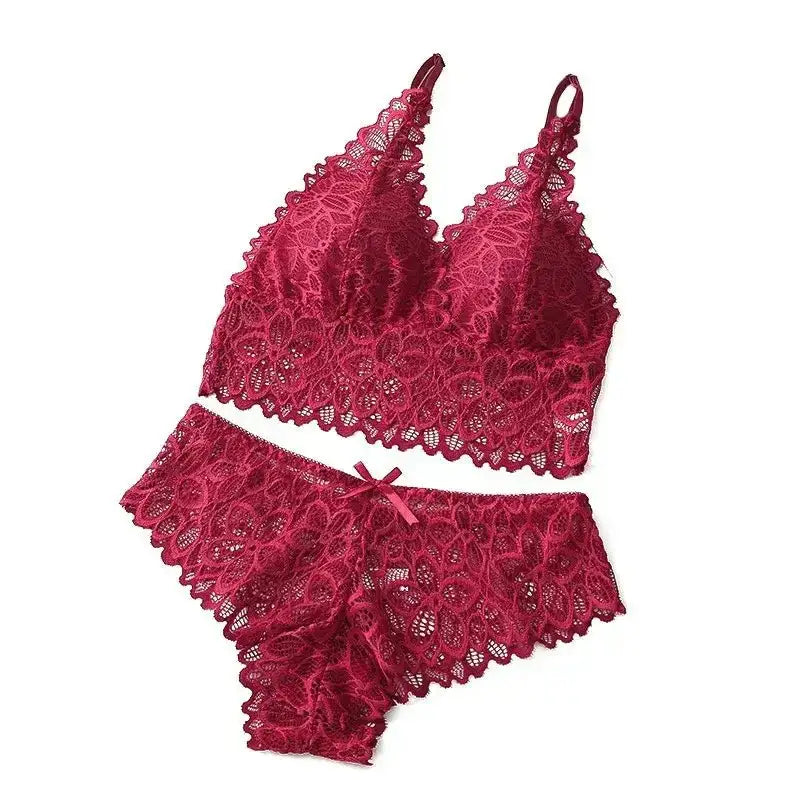 Sexy Lace Women Underwear Set Seamless Wire Free Bra Sets Hollow Out Bra and Panty Sets For Women Embroidery Intimates Lingerie - The Lady's Haven