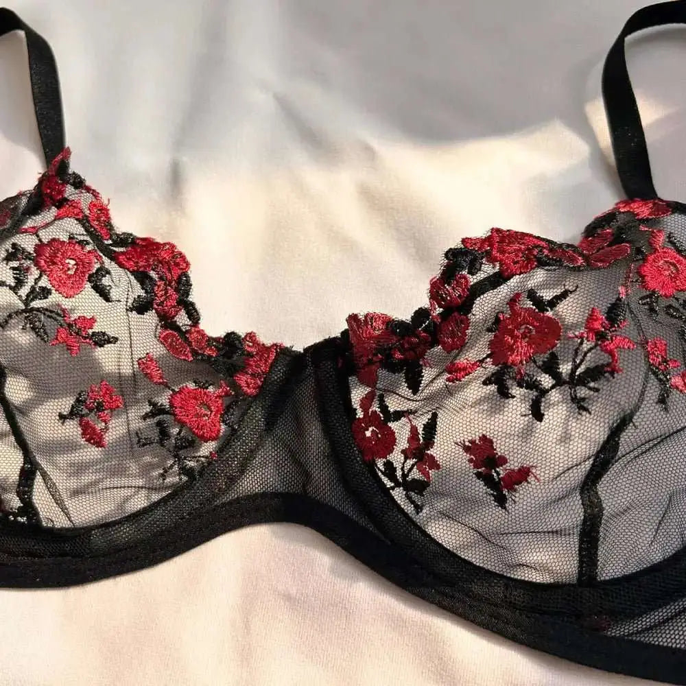 Sexy Set Womens Underwear Exotic Emotional Bra Set Embroidered Print Brassiere Lingerie Set Women's Set Push Up Thin Bralette - The Lady's Haven