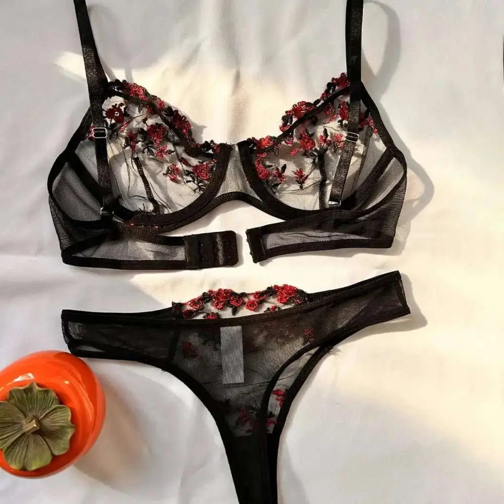 Sexy Set Womens Underwear Exotic Emotional Bra Set Embroidered Print Brassiere Lingerie Set Women's Set Push Up Thin Bralette - The Lady's Haven