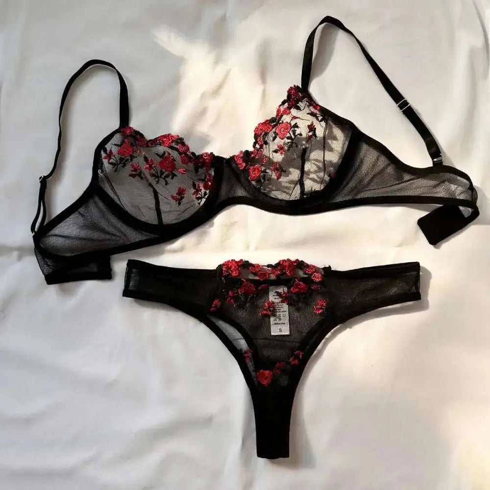 Sexy Set Womens Underwear Exotic Emotional Bra Set Embroidered Print Brassiere Lingerie Set Women's Set Push Up Thin Bralette - The Lady's Haven