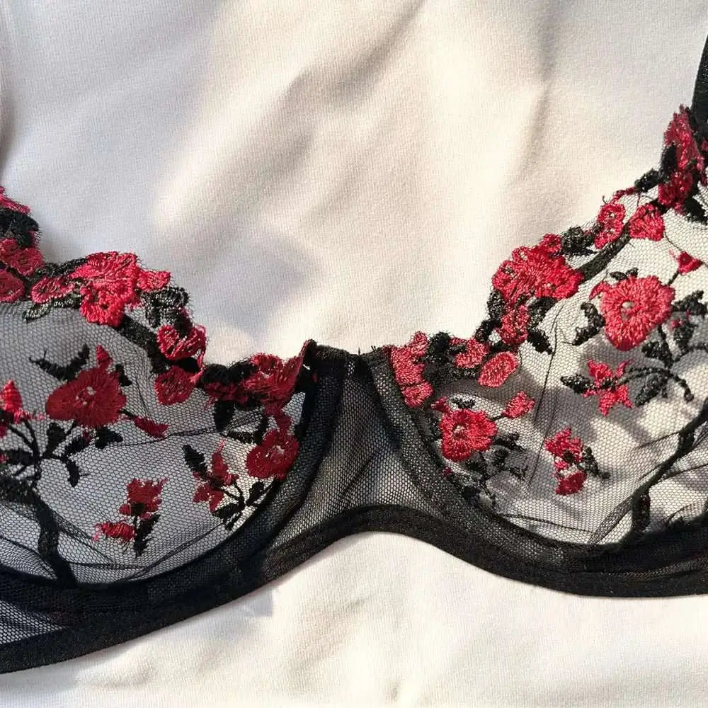 Sexy Set Womens Underwear Exotic Emotional Bra Set Embroidered Print Brassiere Lingerie Set Women's Set Push Up Thin Bralette - The Lady's Haven