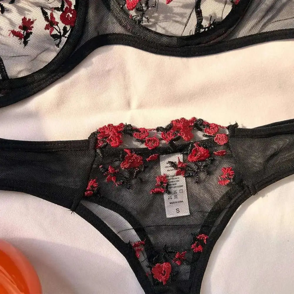 Sexy Set Womens Underwear Exotic Emotional Bra Set Embroidered Print Brassiere Lingerie Set Women's Set Push Up Thin Bralette - The Lady's Haven