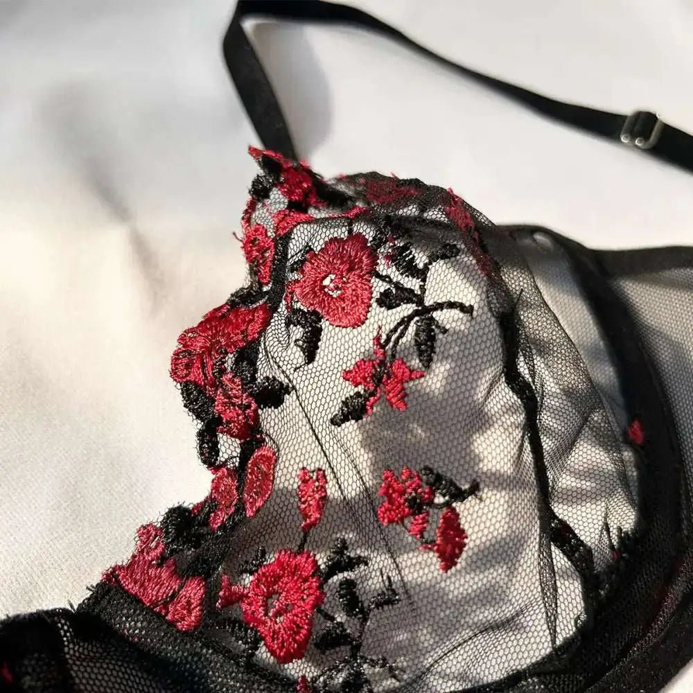 Sexy Set Womens Underwear Exotic Emotional Bra Set Embroidered Print Brassiere Lingerie Set Women's Set Push Up Thin Bralette - The Lady's Haven