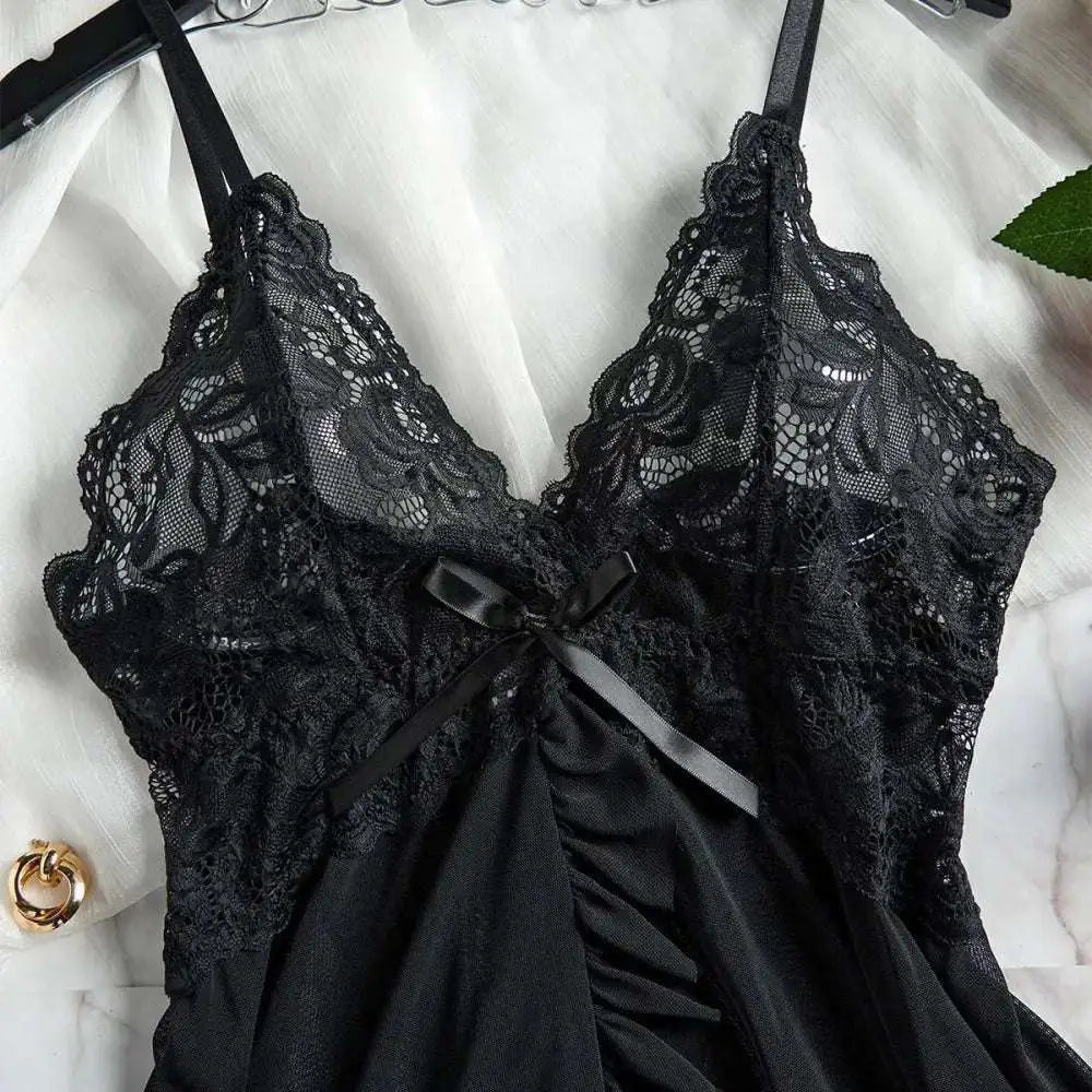 Transparent Red Sexy Lingerie Women's Underwear See Through Sleepwear Lace Nightdress And Panty Pijamas Sets Female Sexy Nighty - The Lady's Haven