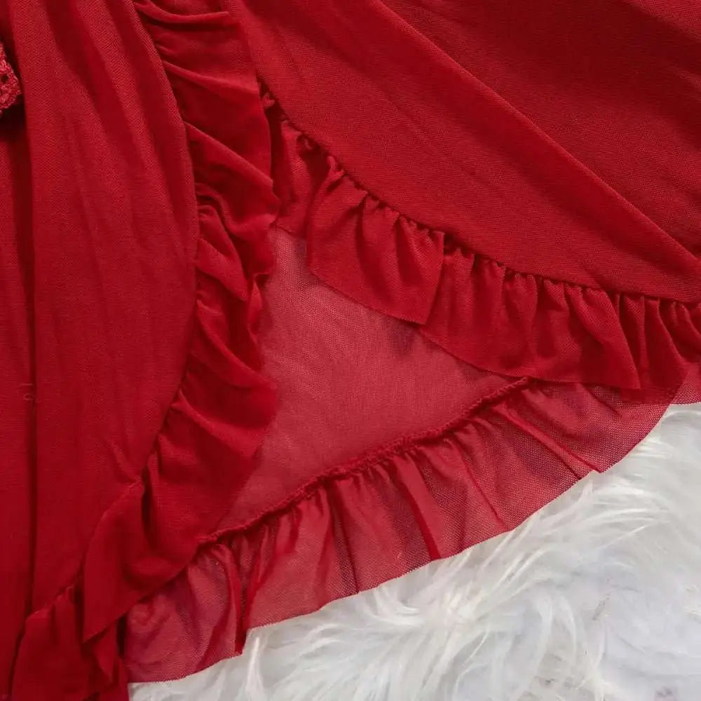 Transparent Red Sexy Lingerie Women's Underwear See Through Sleepwear Lace Nightdress And Panty Pijamas Sets Female Sexy Nighty - The Lady's Haven