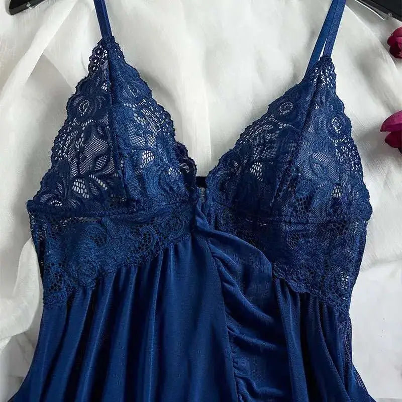 Tulle Suspenders Exquisite Women's Lencerias Lace V - Neck Underwear Semi - transparent Thong Dress Set Females Lingerie Nightgowns - The Lady's Haven