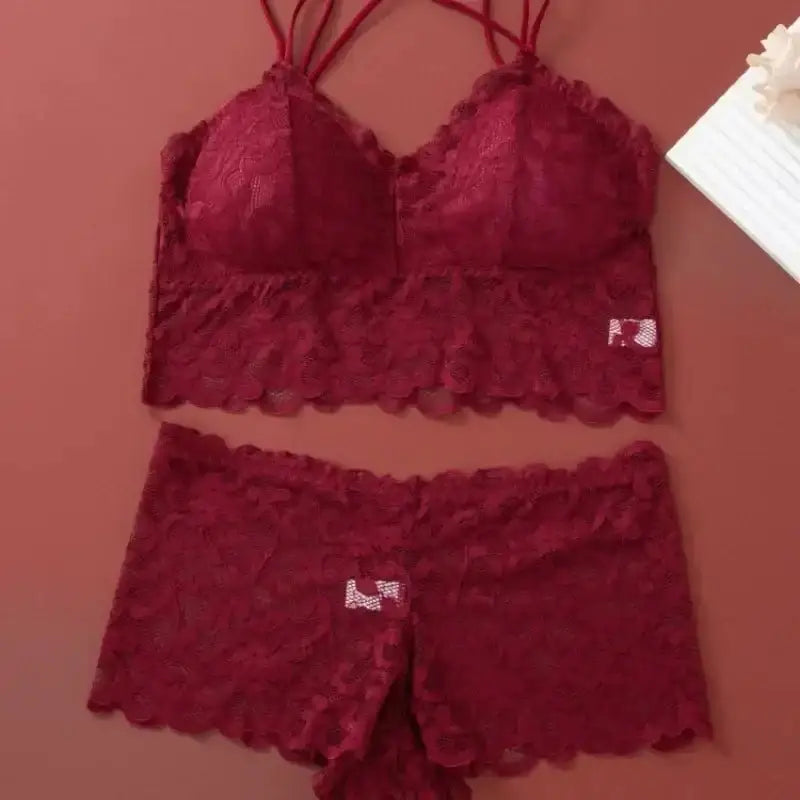 Women's Lace Non - wire Bra And Panties Set Transparent Low Rise Briefs Ultra - thin Comfort Underwear Female Bralette Lingerie Set - The Lady's Haven