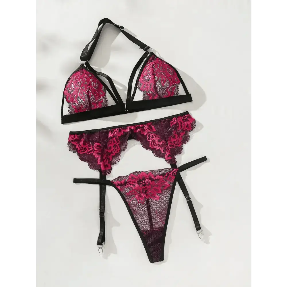 Women's Sexy Lace Flower Front Buckle Underwear Strap, Spicy Girl Waist Cover, Fashionable, Comfortable, and Fun 3 - Piece Set - The Lady's Haven