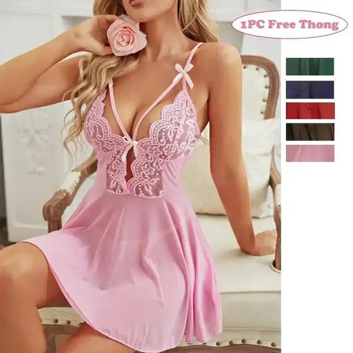Women's Sexy Lace Nightdress Women's Bow Lingerie Pajamas Set Babydoll Costumes Erotic Hot Dresses Exotic Pajamas Sex Sleepwear - The Lady's Haven